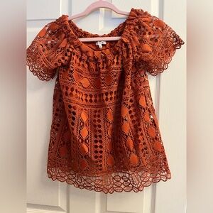 Maurices Burnt Orange Lace Blouse Xsmall